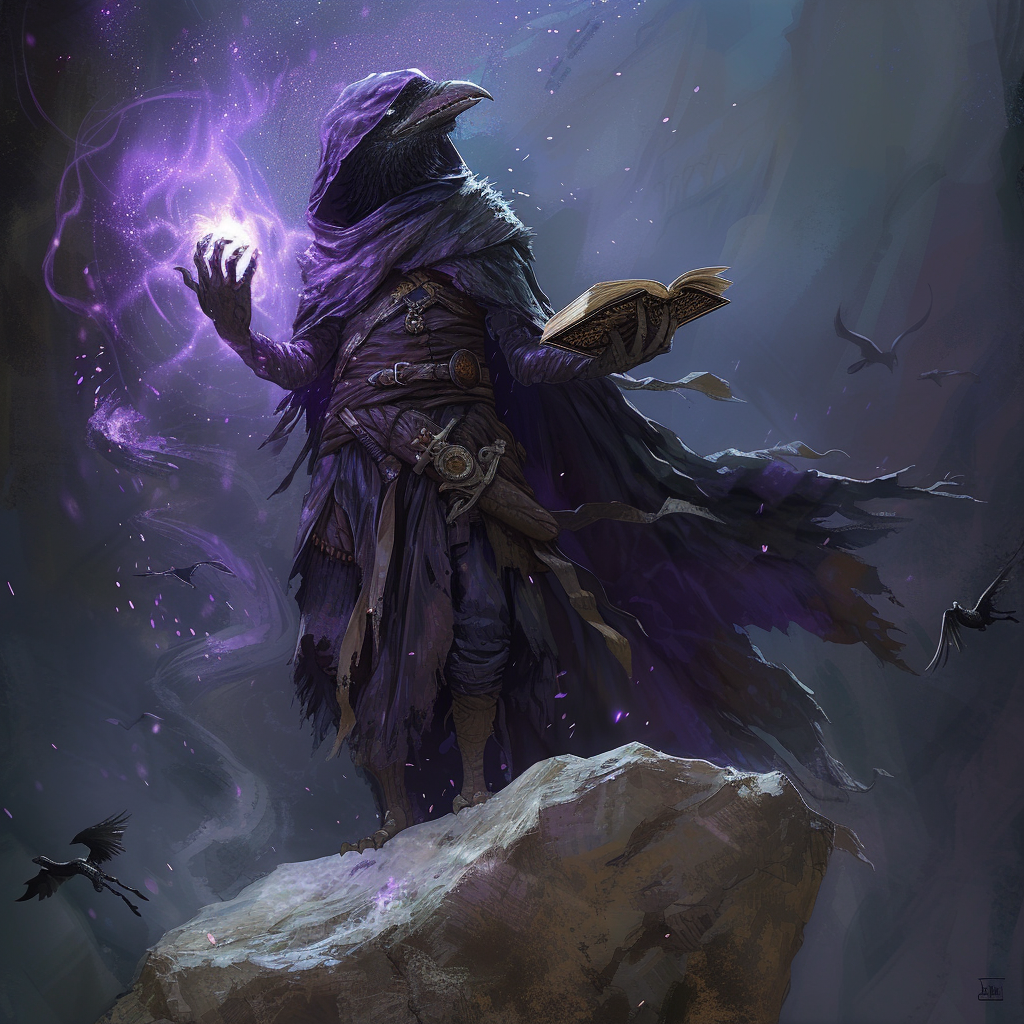 Evil Kenku Wizard Casting Spell on Boulder