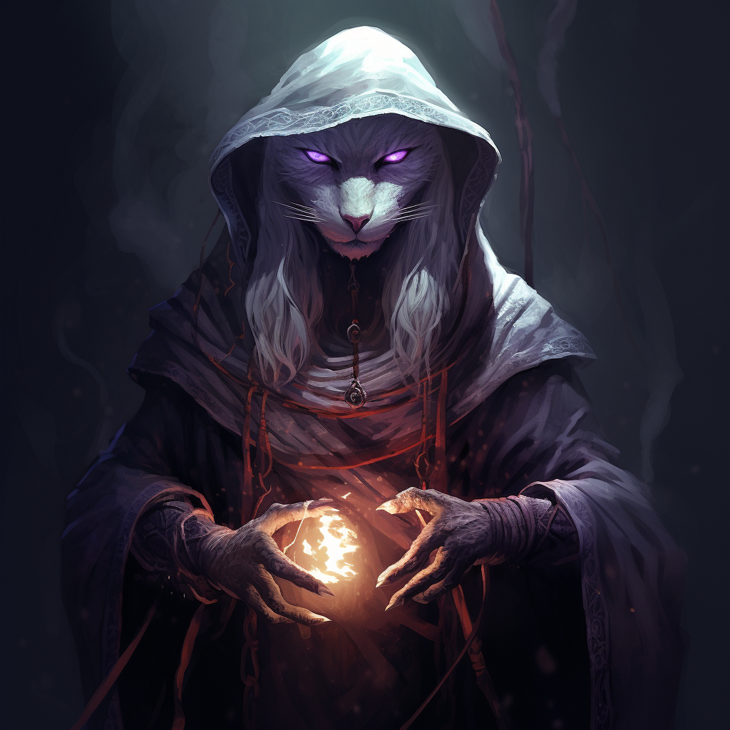 Mysterious Khajiit Witch with Purple Eyes