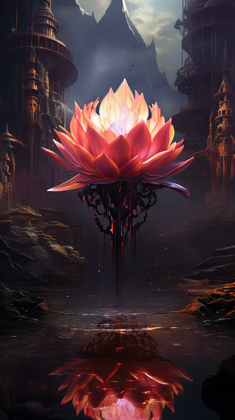 Sinister lotus flower in dystopian setting