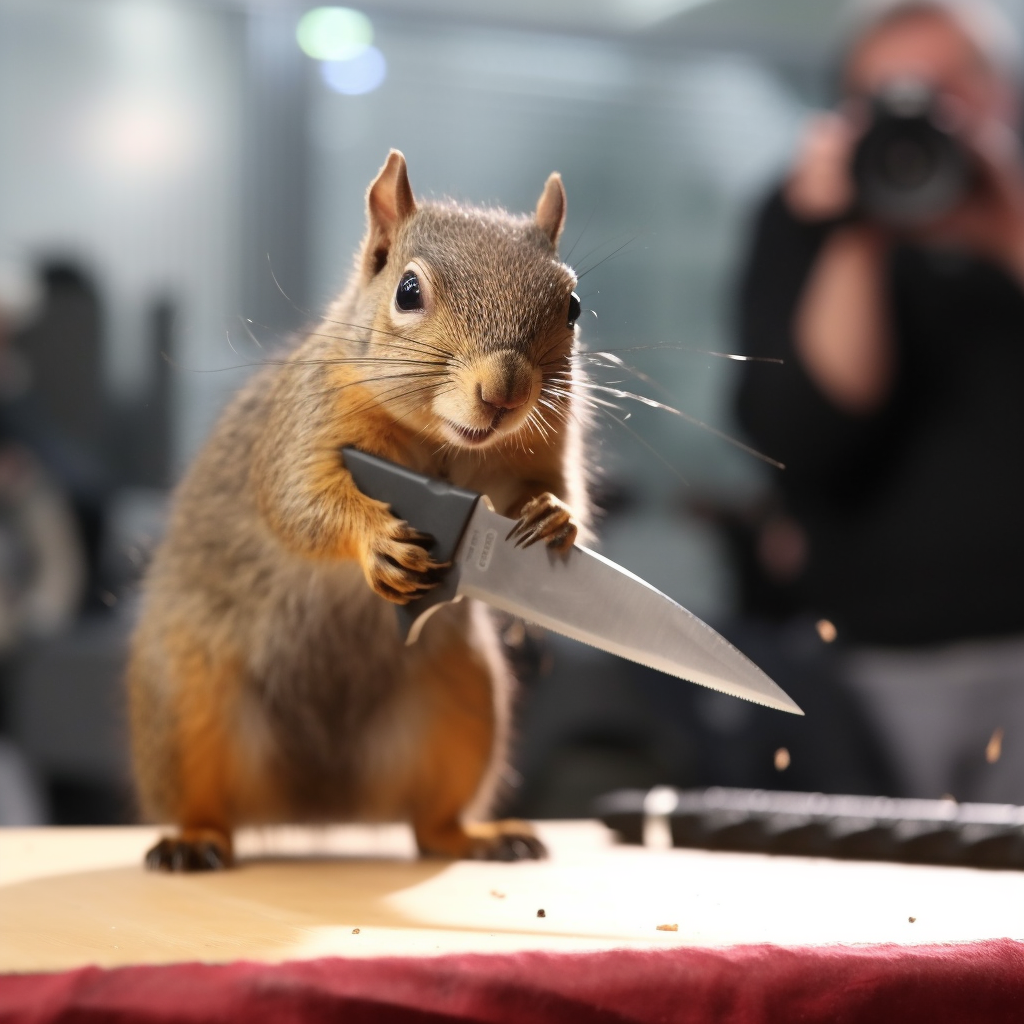 Evil murder squirrel with knife being cheered on