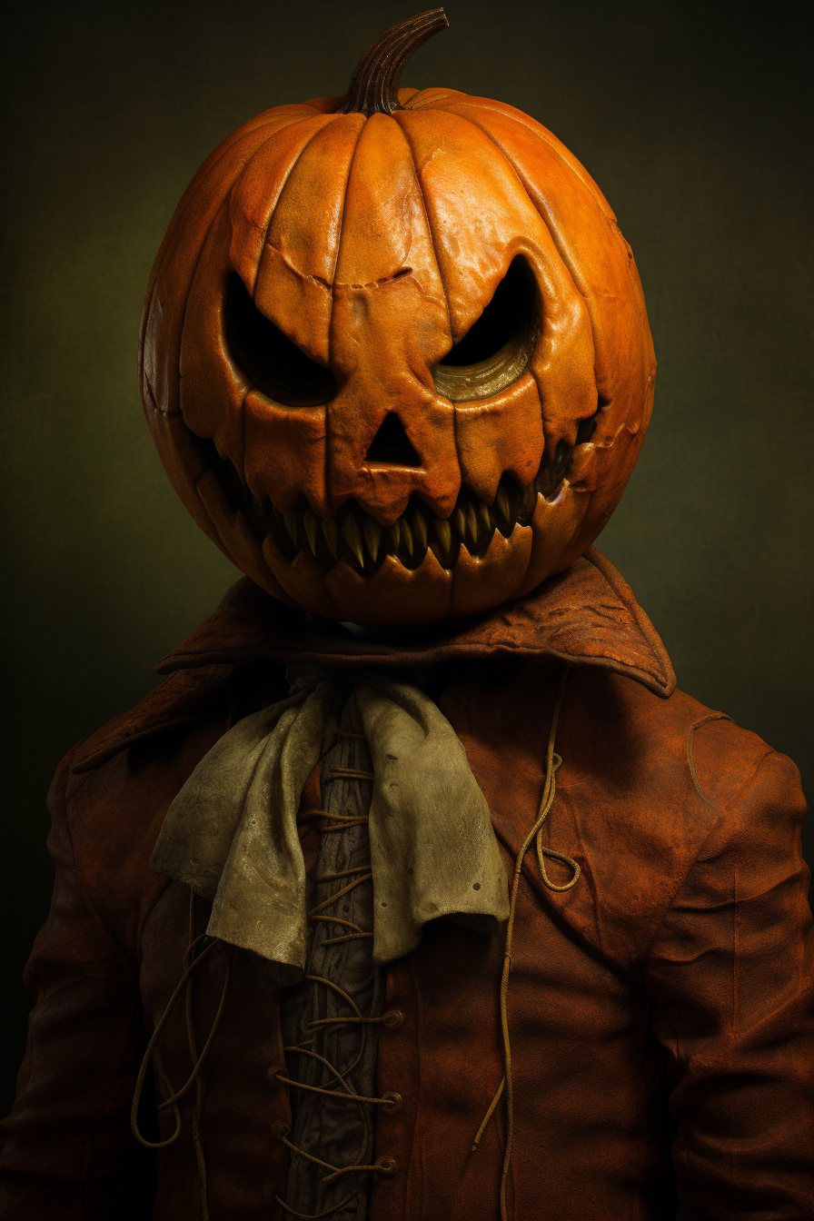 Portrait of evil pumpkin head humanoid