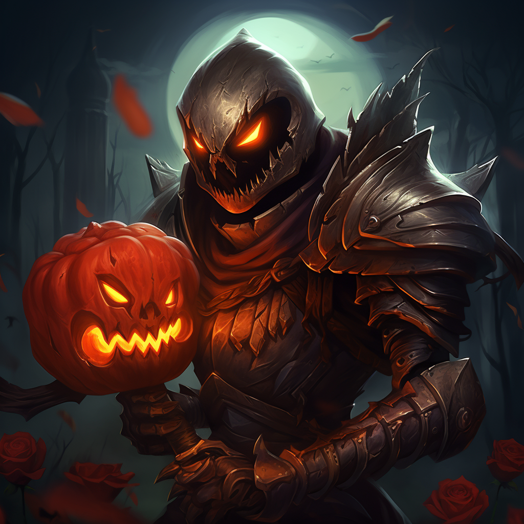 Sinister Pumpkin Knight holding red rose