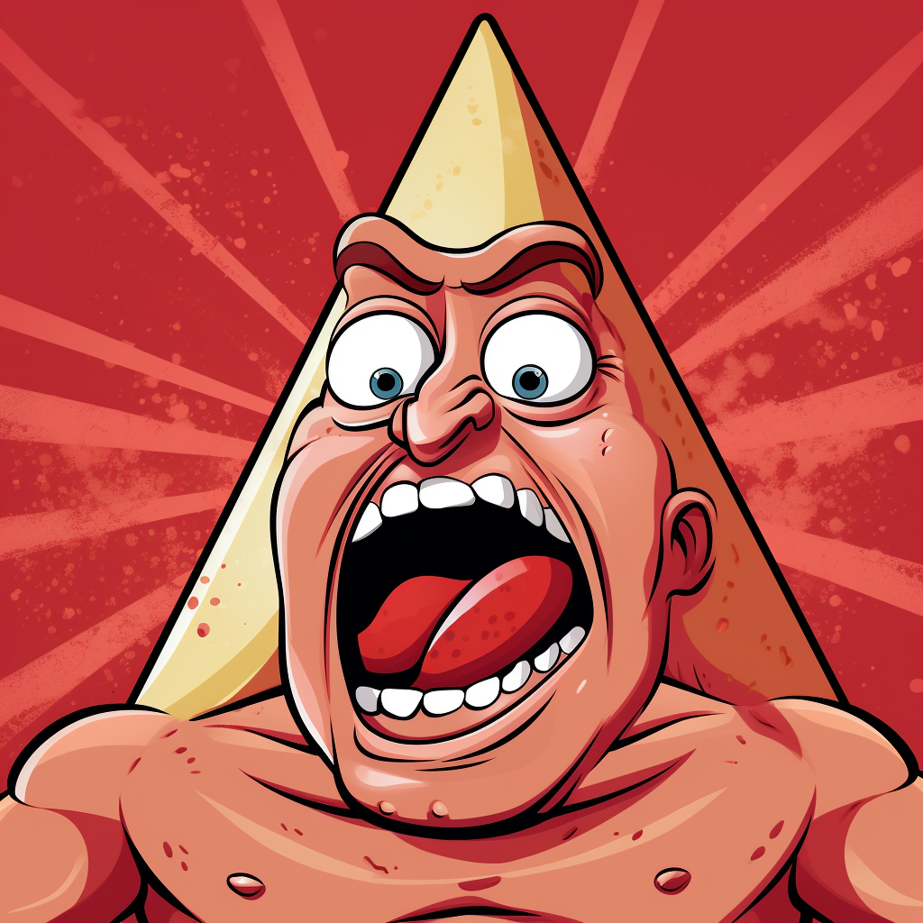 Evil red triangle cartoon eating protein powder