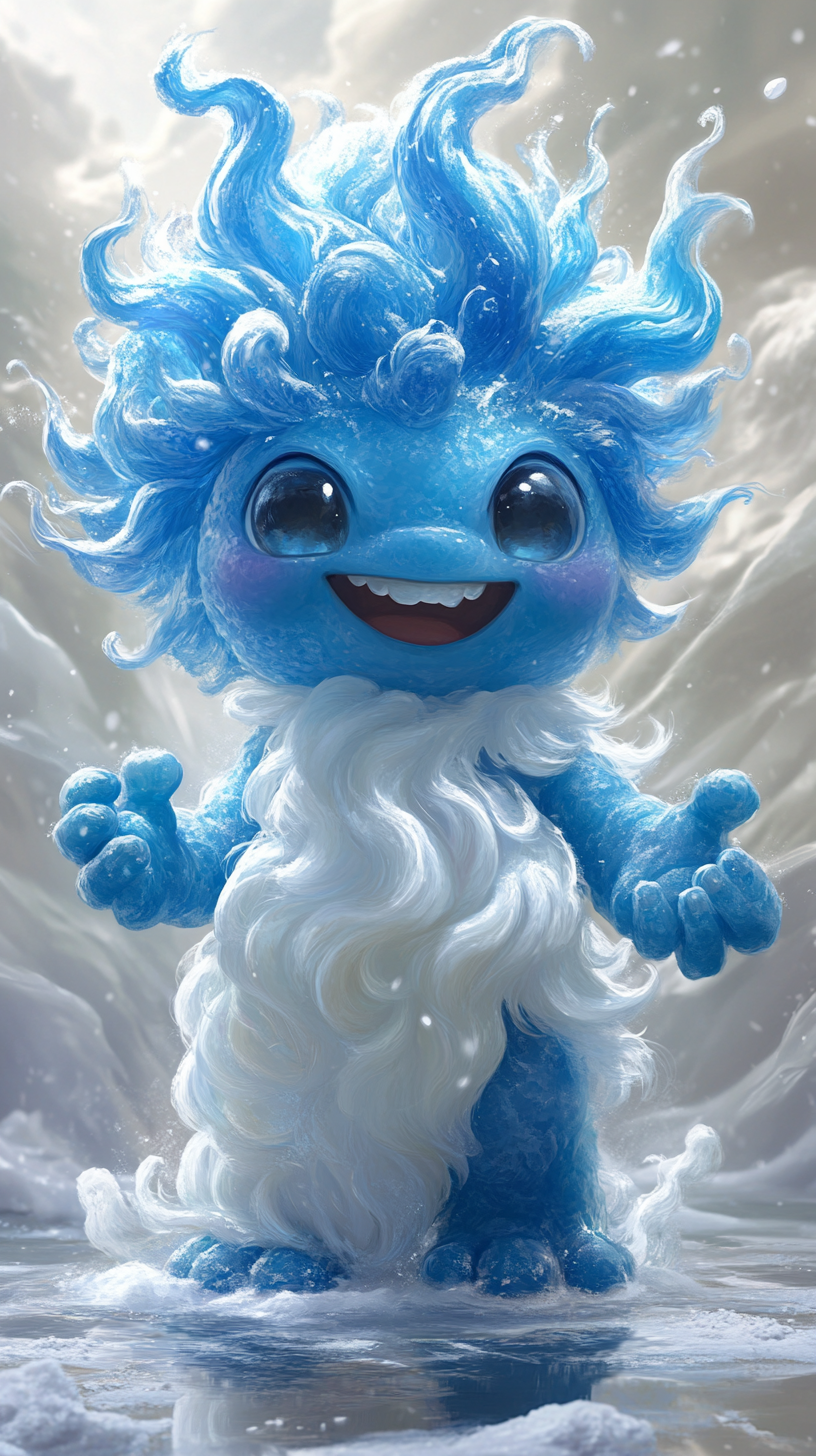 Blue-eyed creature in snowy environment