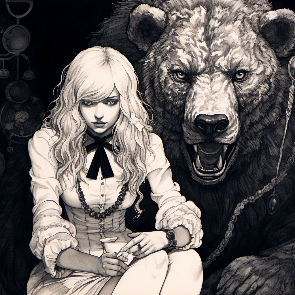 Evil teddy bear hypnotizing woman