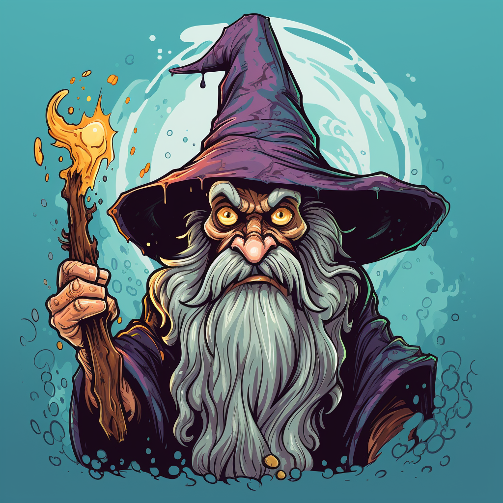 Illustration of an evil wizard in a gruelsome comic style