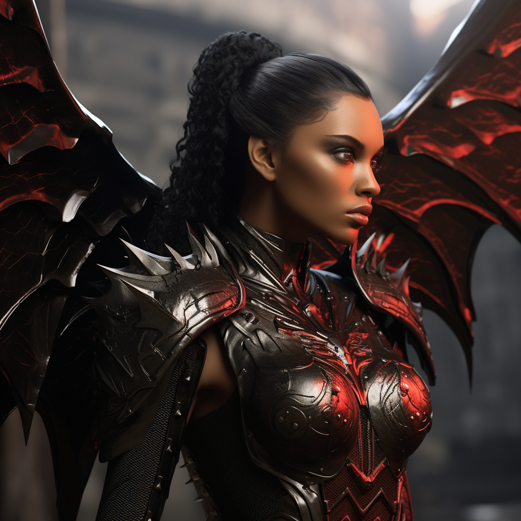 Dark evil female with bat wings