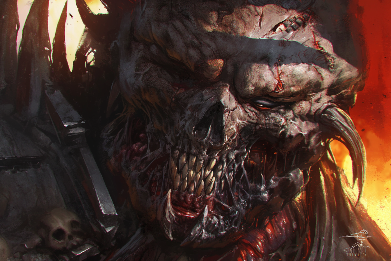 Evil monster with skull head