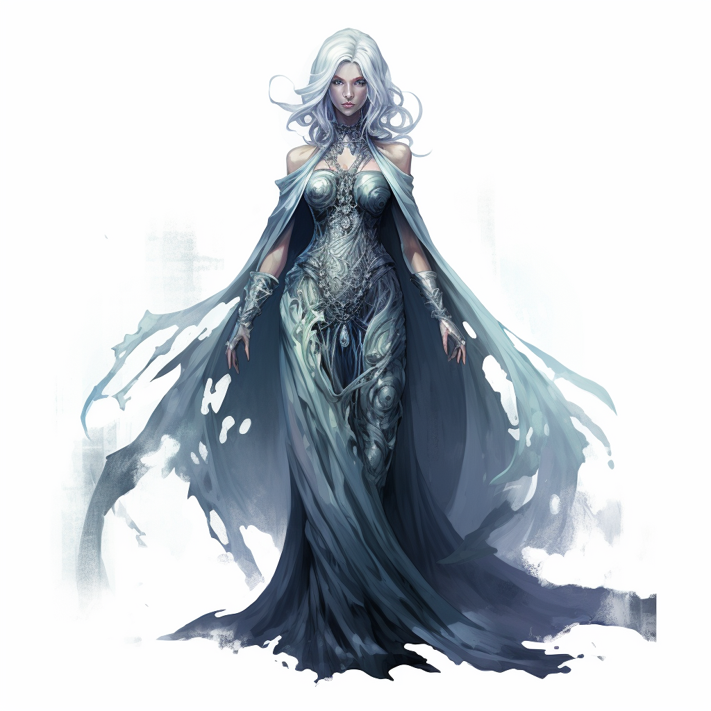 Full body depiction of a menacing sorceress