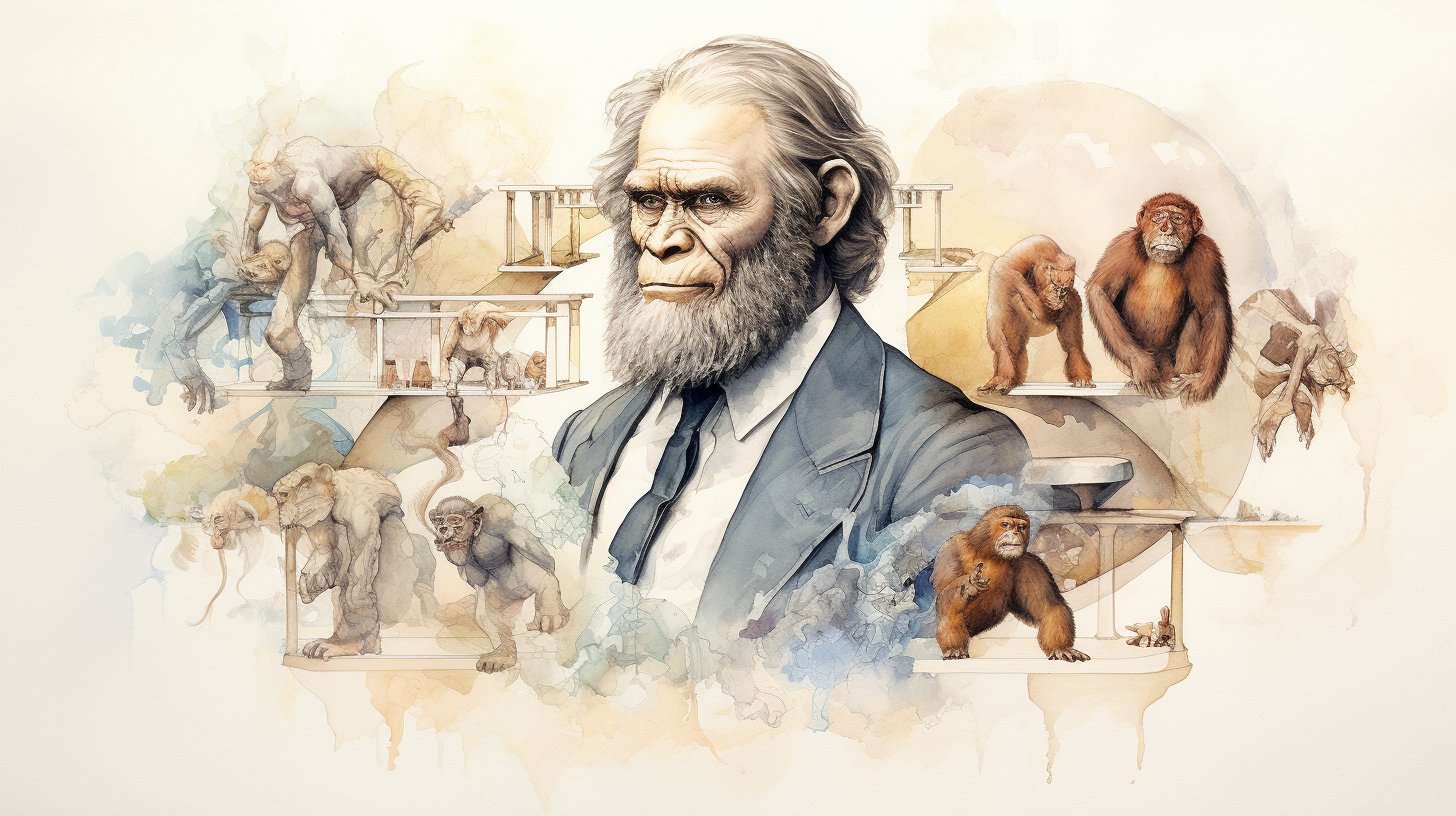 Watercolor illustration of theory of evolution