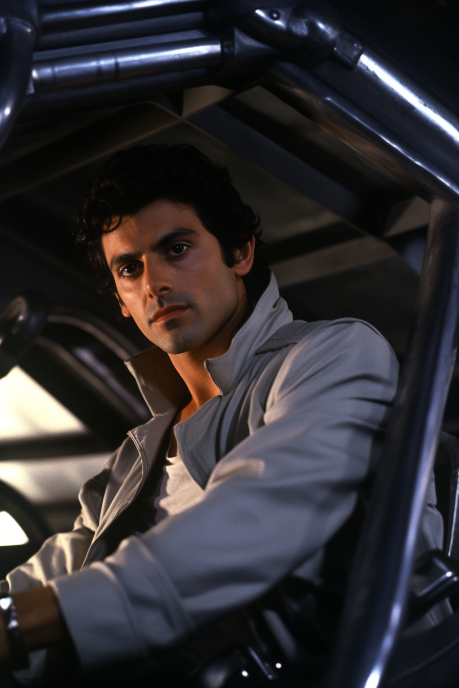 Poe Dameron piloting a spaceship