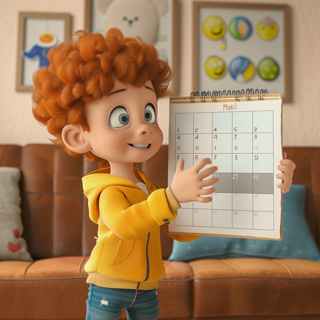 Excited boy looking at calendar