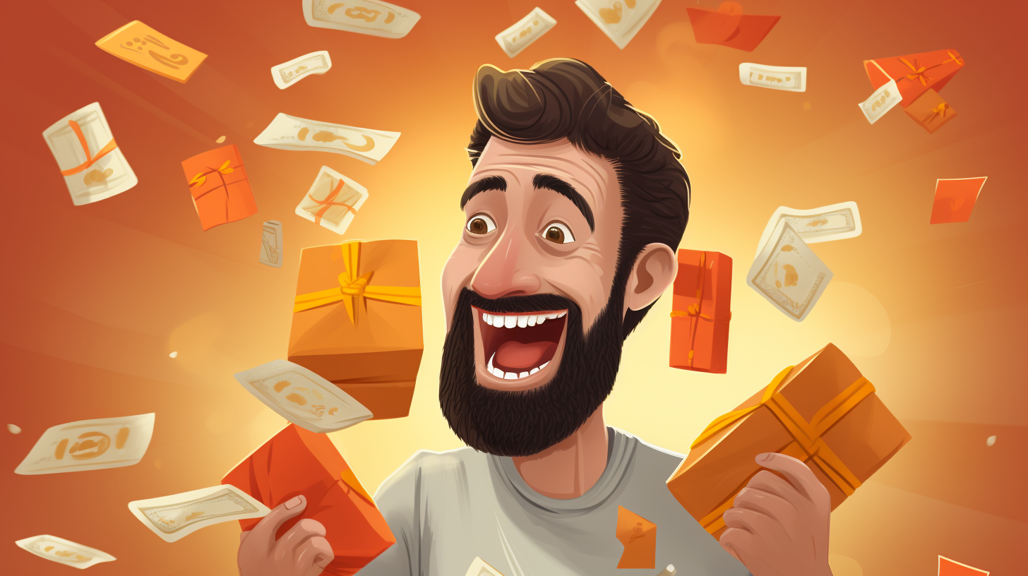 Smiling person with Amazon gift cards