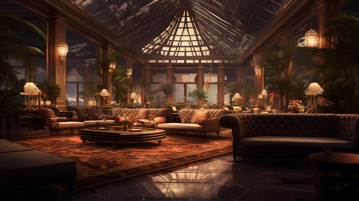 Indonesian-themed high society meeting in luxurious lounge