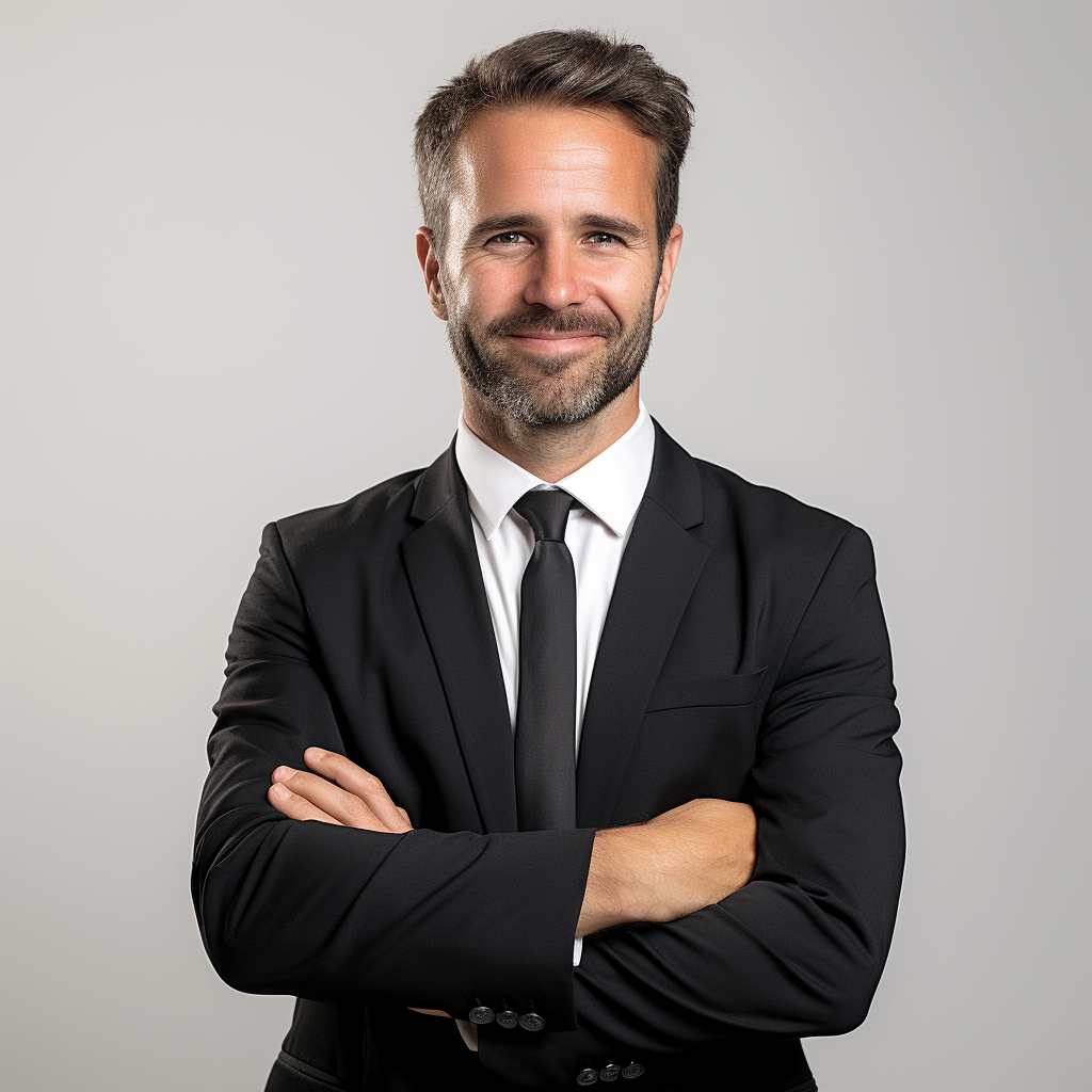 Smiling executive man in black shirt