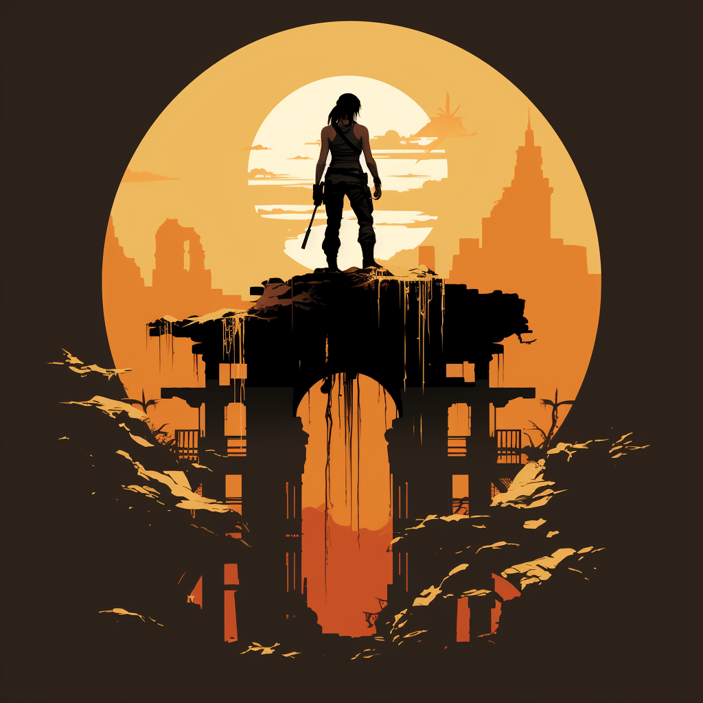 Minimalist ruin setting with Lara Croft