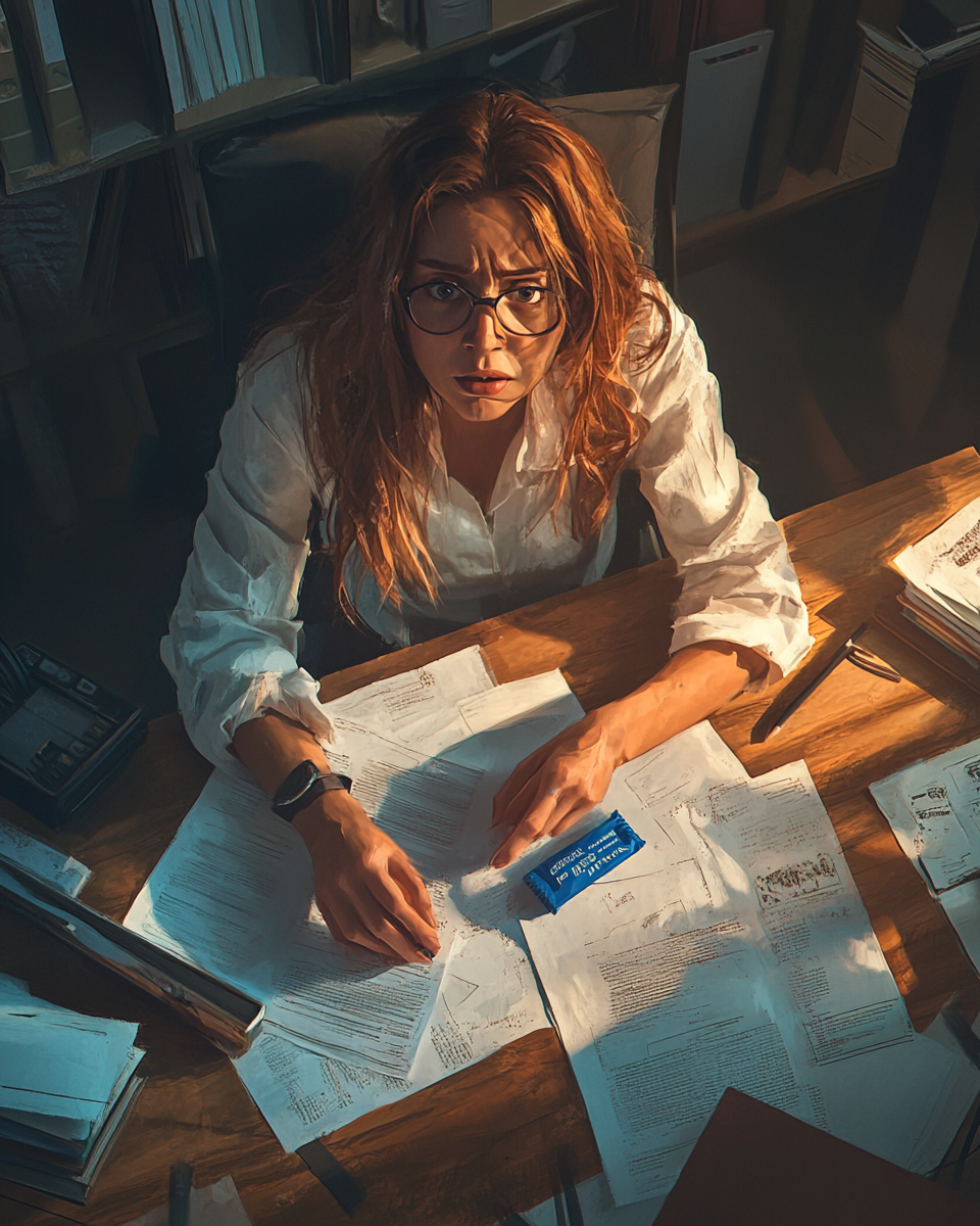 Woman at desk with energy bar