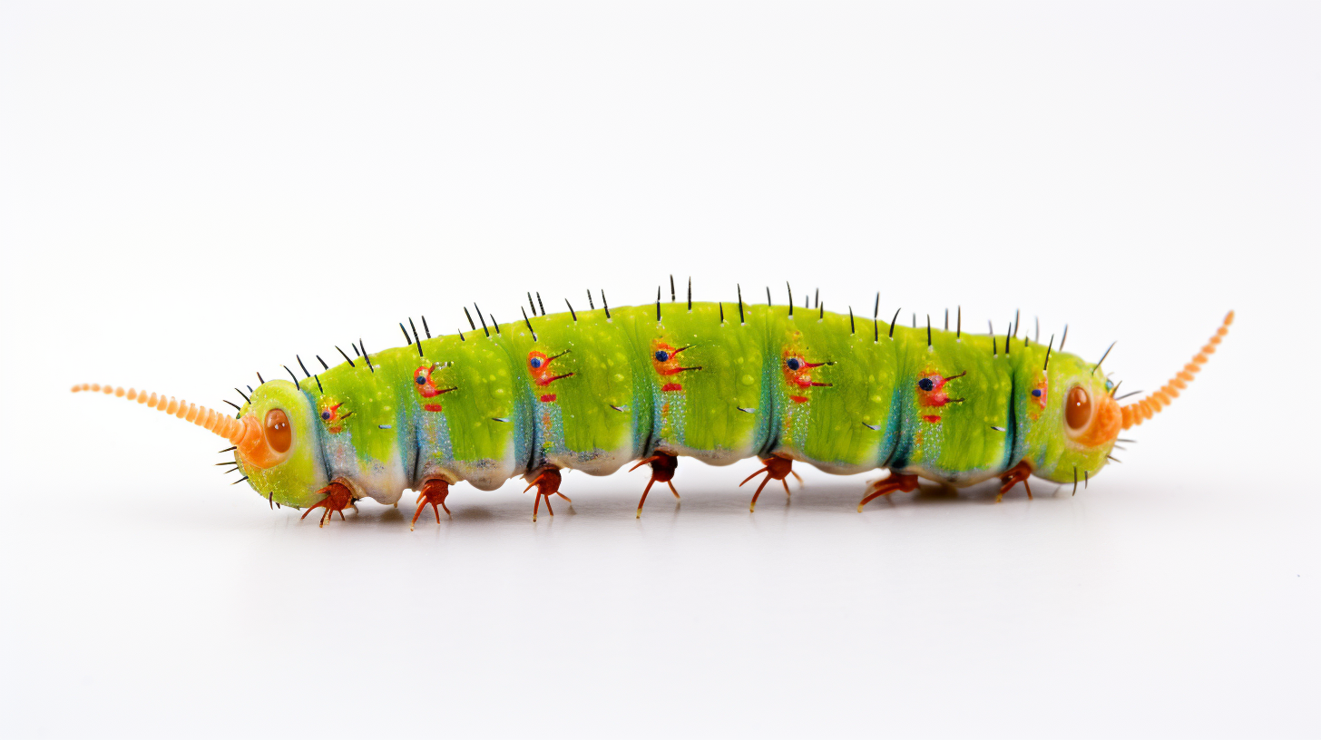 Close-up of Exotic Caterpillar on White Background