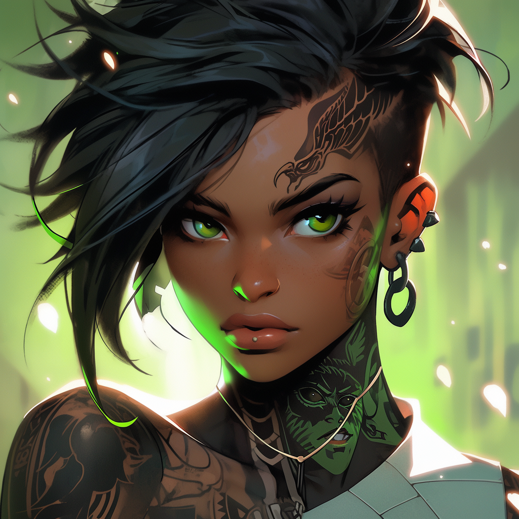 Elegant Tattooed Woman with Green Eyes