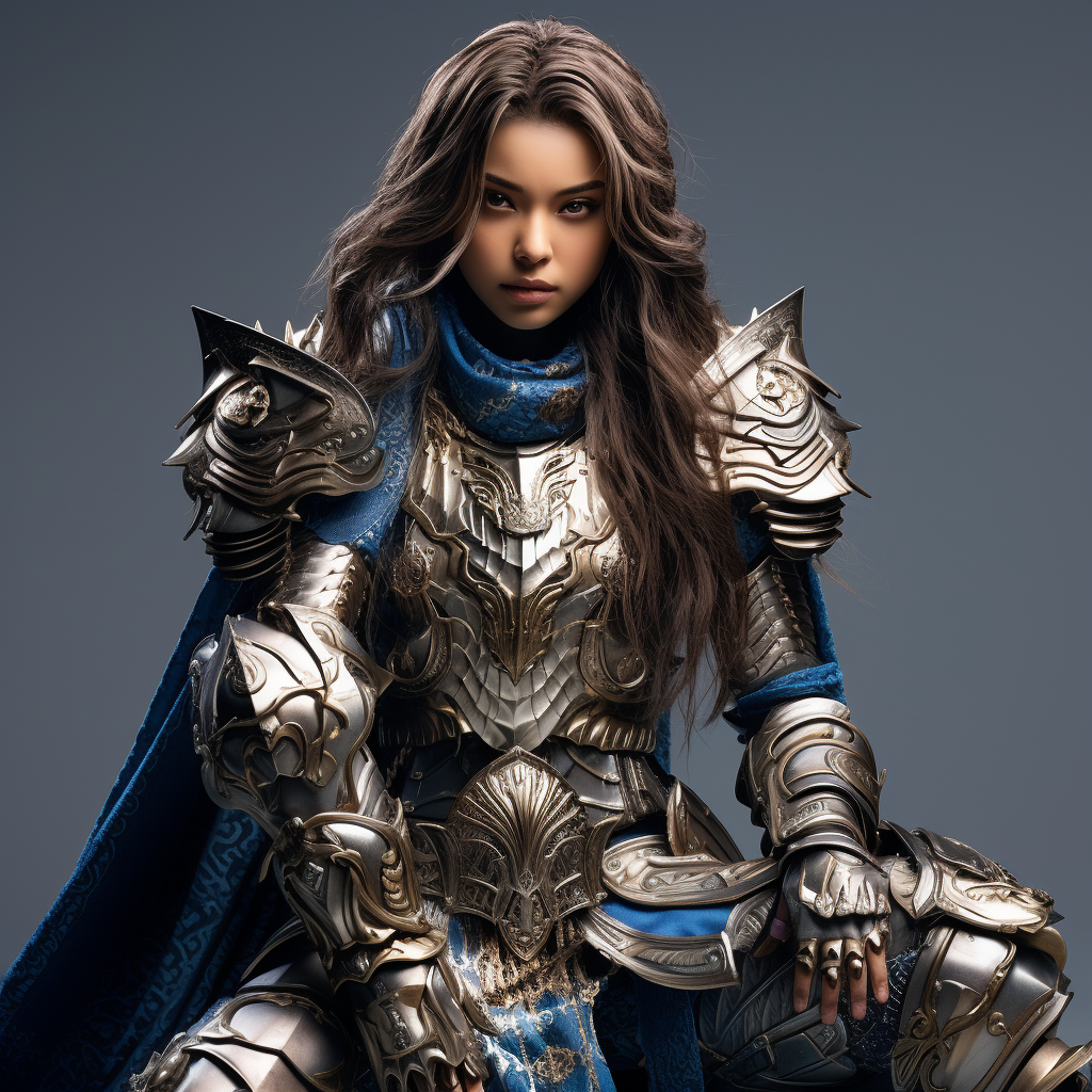 Exotic female wizard in blue armor