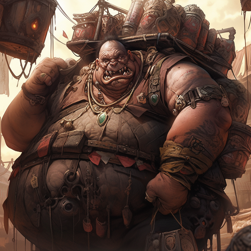 Exotic Ogre Merchant Trading Goods Artwork