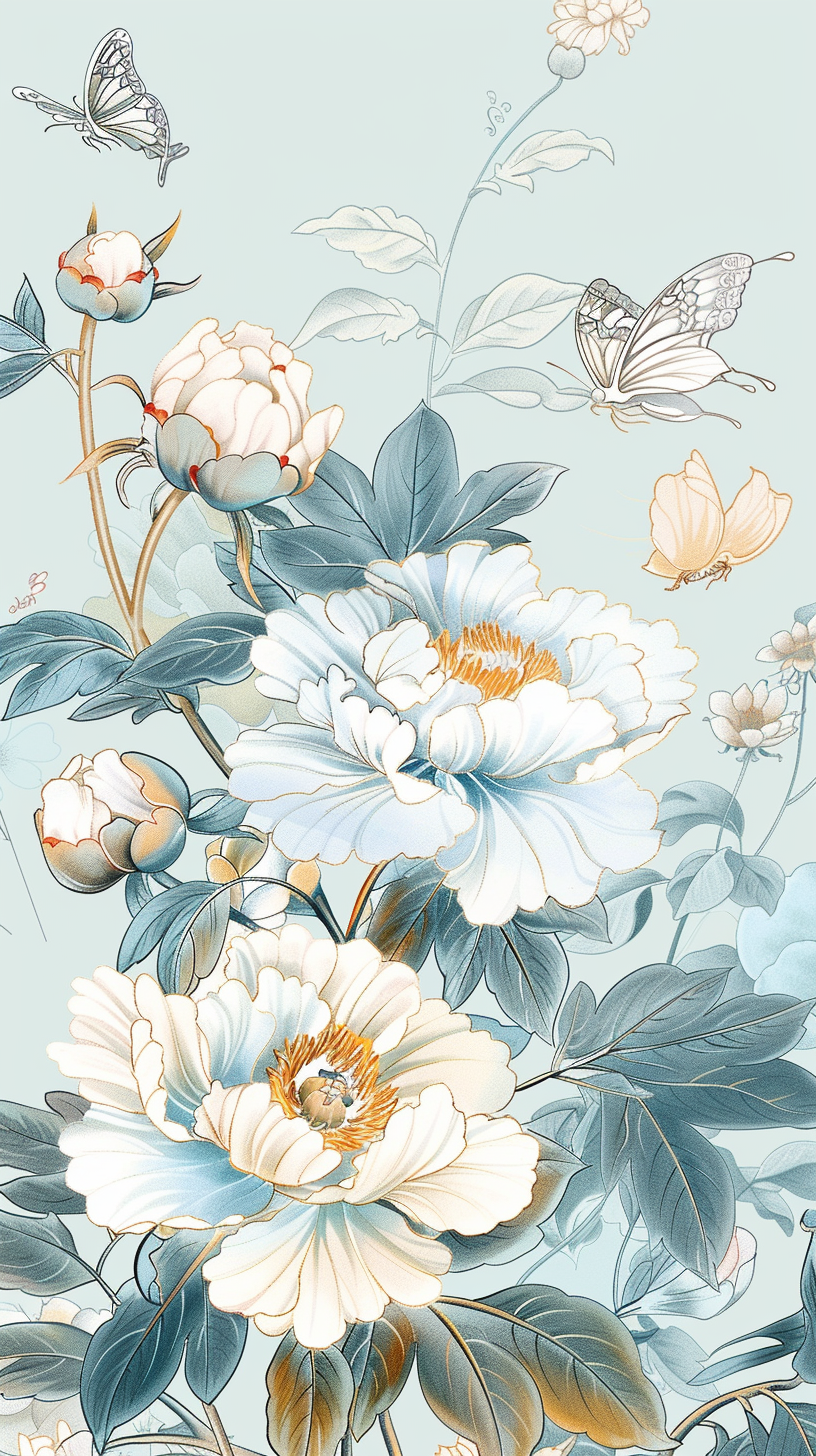 Traditional Chinese Peonies Embroidery Design