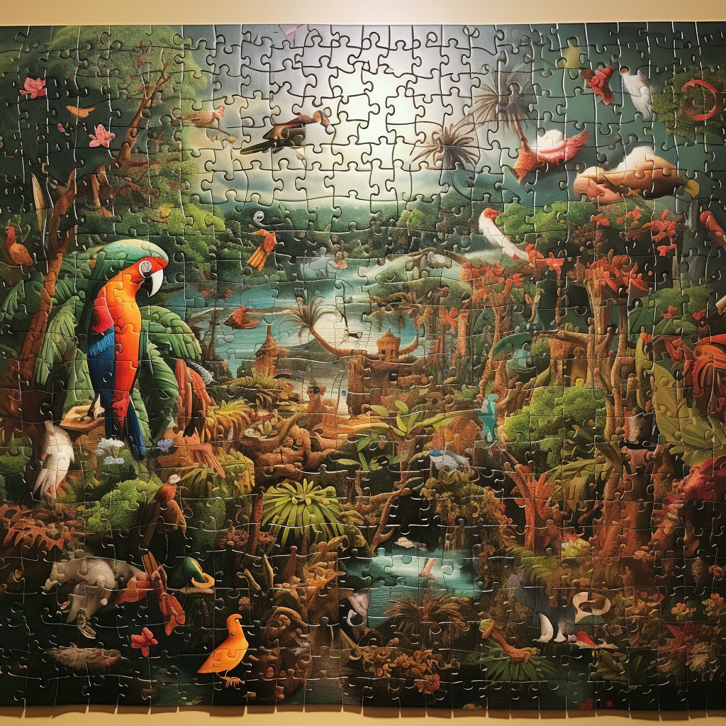 Exotic jigsaw puzzle with missing pieces