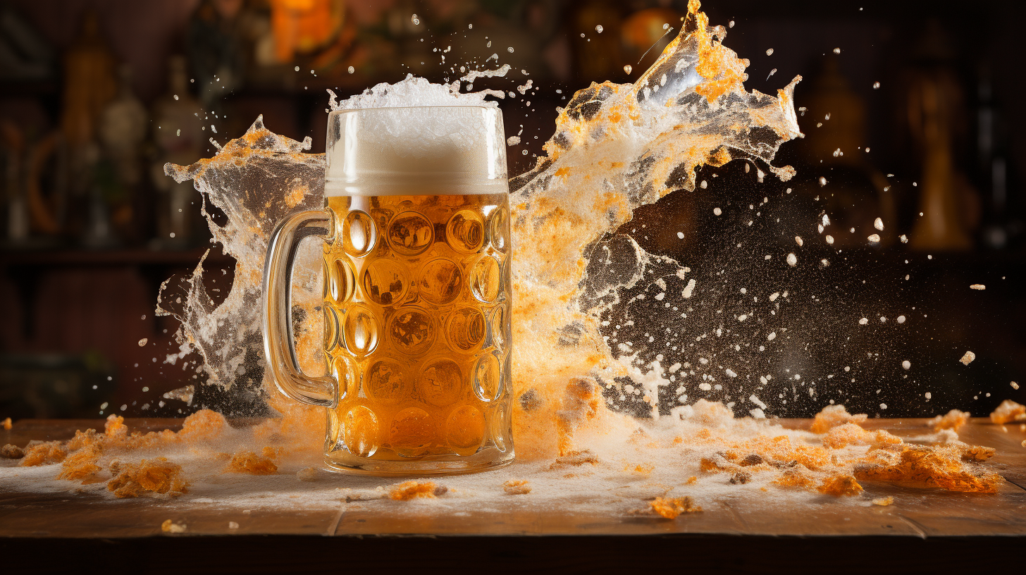 Exploding beer stein in slow motion