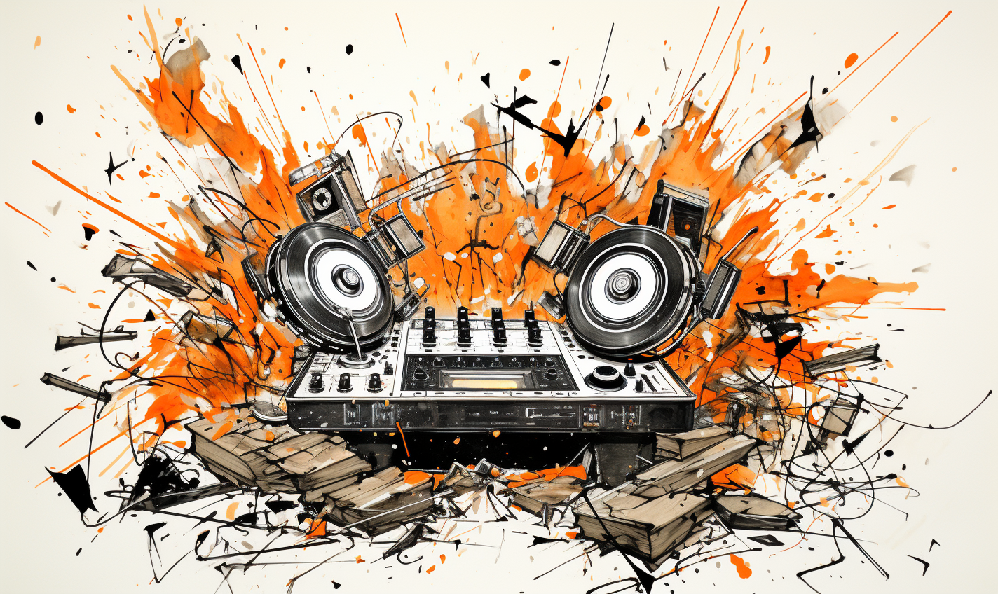 Explosive DJ mixer drawing