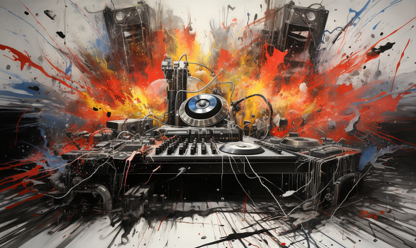 Colorful exploding DJ mixer artwork