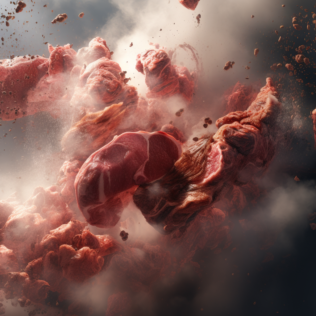 Photo realistic exploding meat cloud