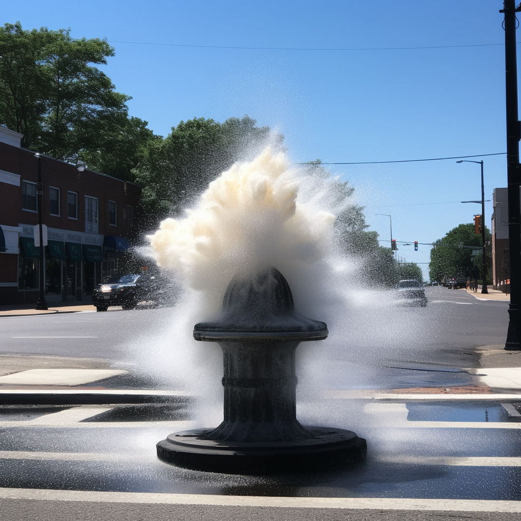 Fire hydrant spraying water on sidewalk