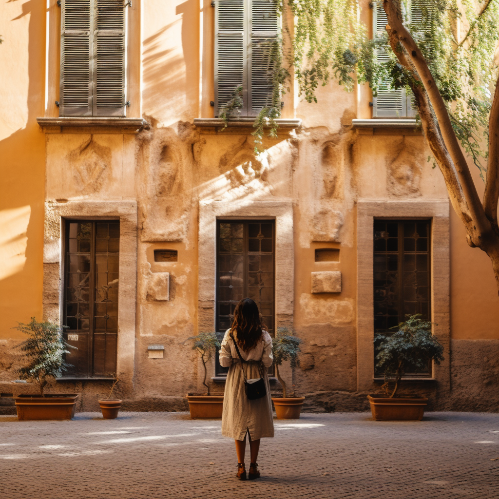 Woman absorbing Rome's culture and history