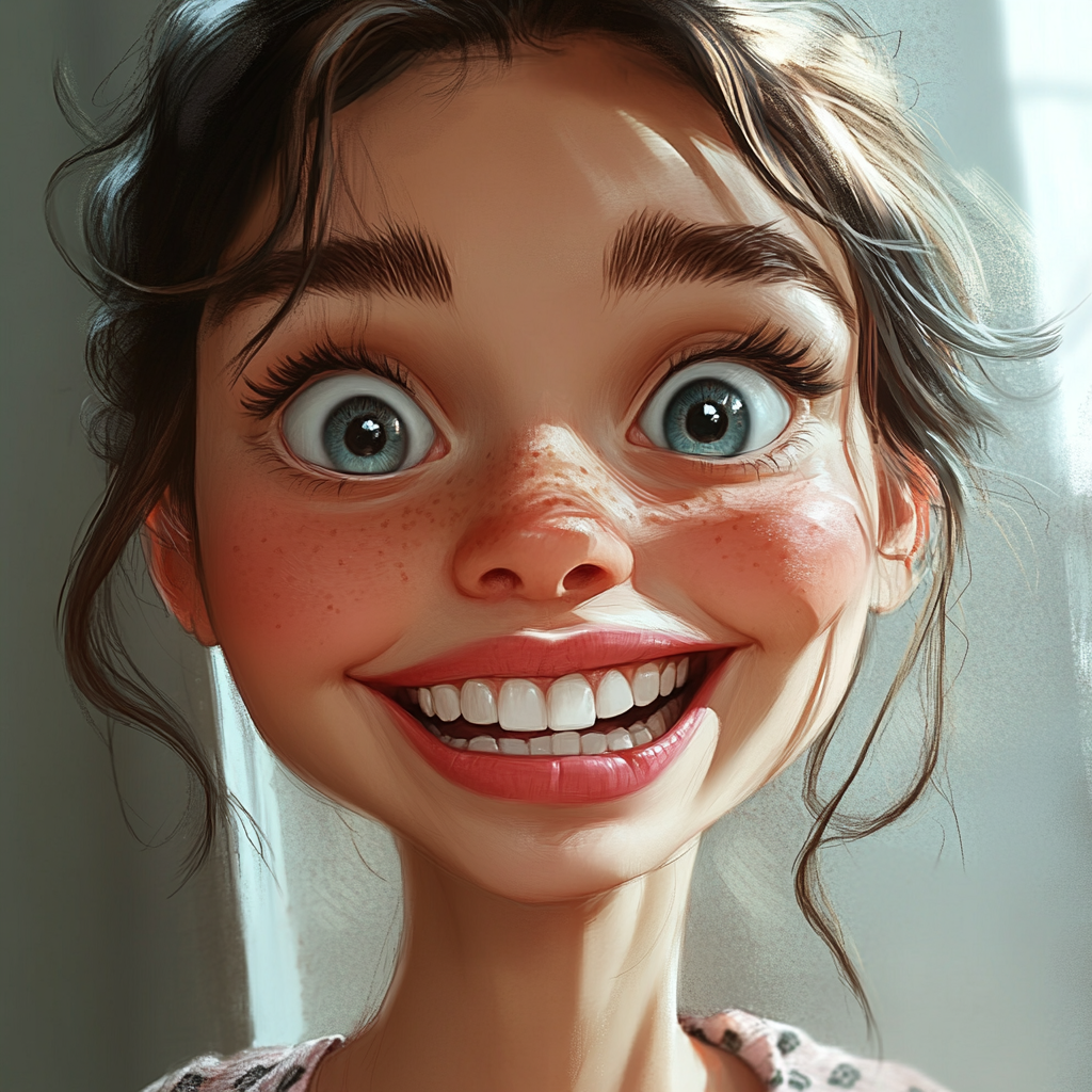 smiling young woman caricature art