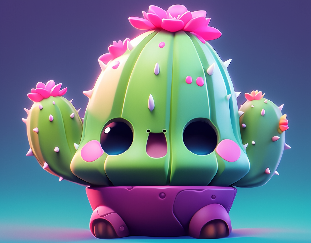 Cute Expressive Cactus with Cinematic Background