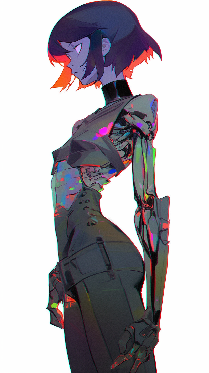 Cyborg girl with expressive face