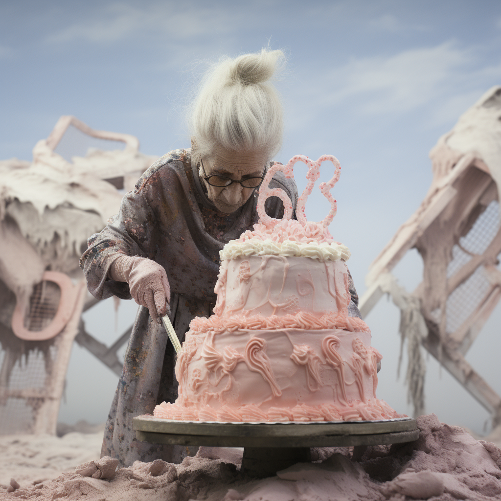 Woman enjoying her 80th birthday cake