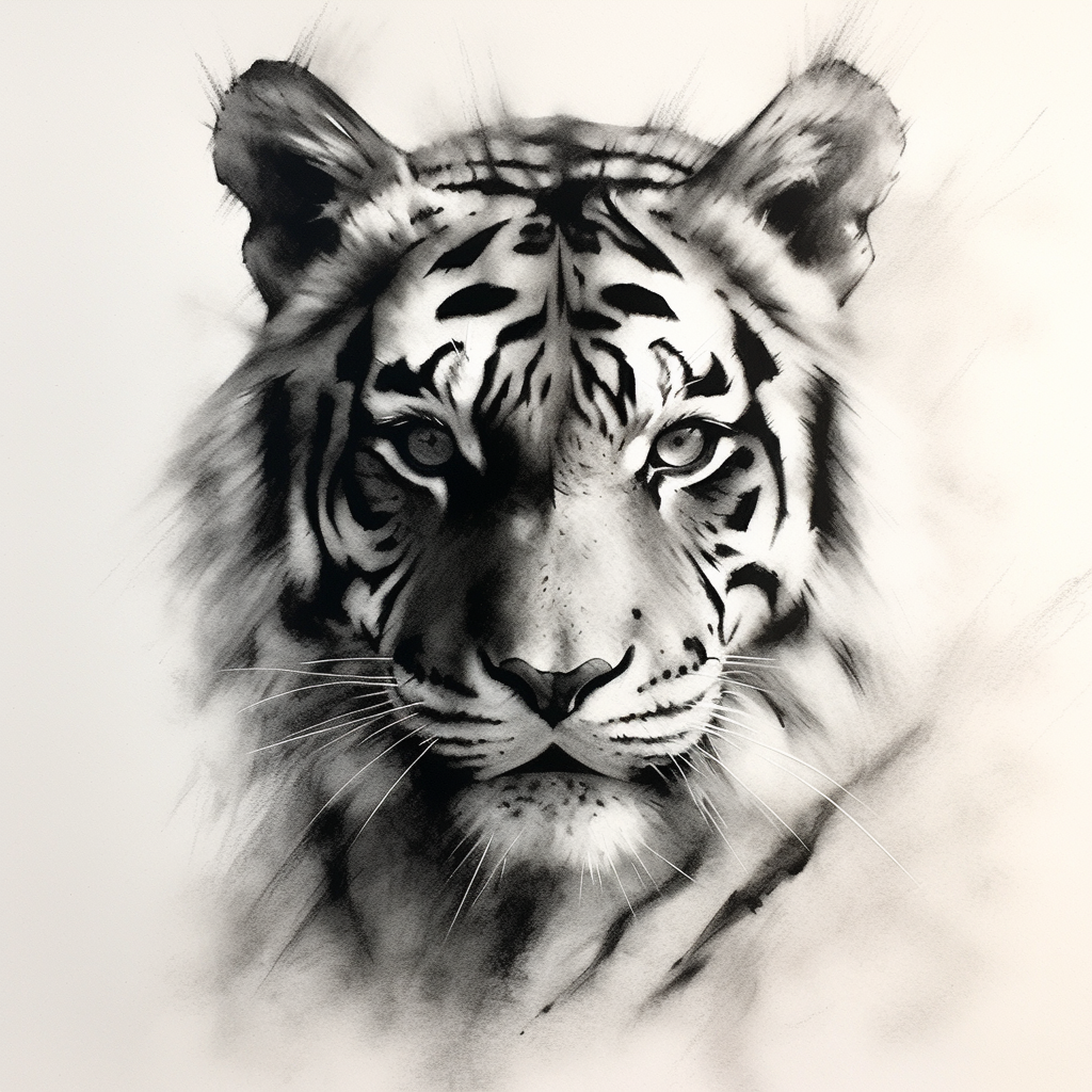 Contemporary tiger face sculpture drawing