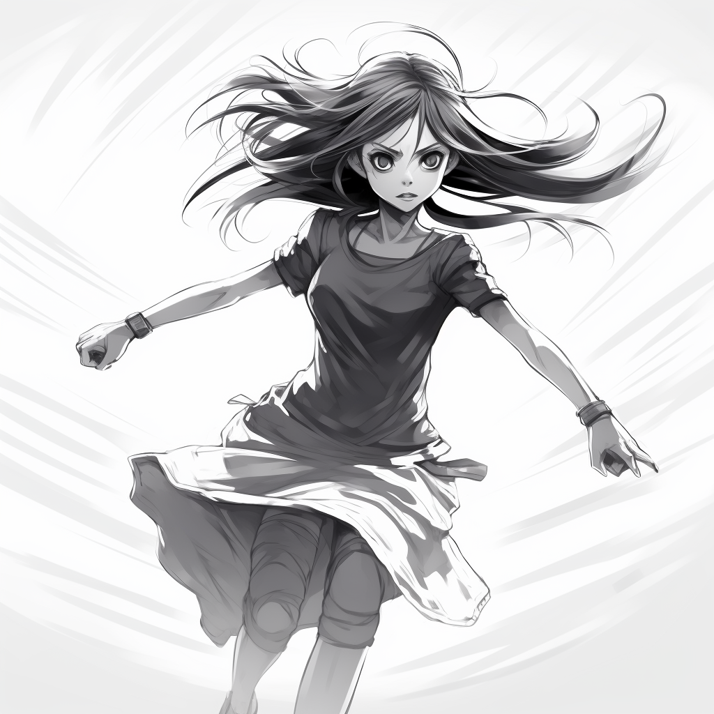 Girl dancing with expressive facial expressions in manga style