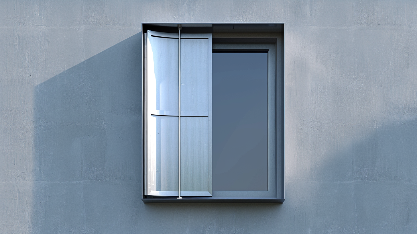 Silver aluminum shutter on gray wall