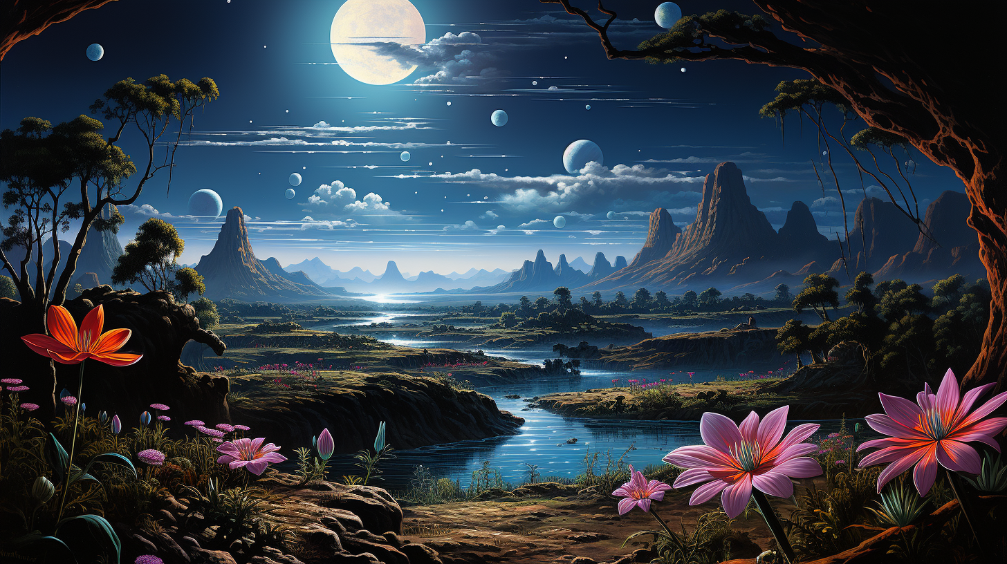 Detailed Extraterrestrial Planet with Unique Fauna and Flora