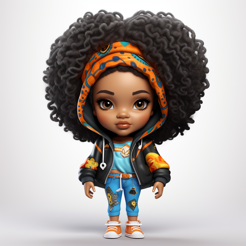 Colorful Chibi Afro Girl in Hip Hop Attire