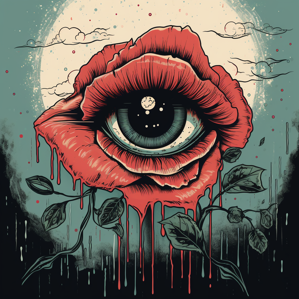 Eye inside rose surreal illustration