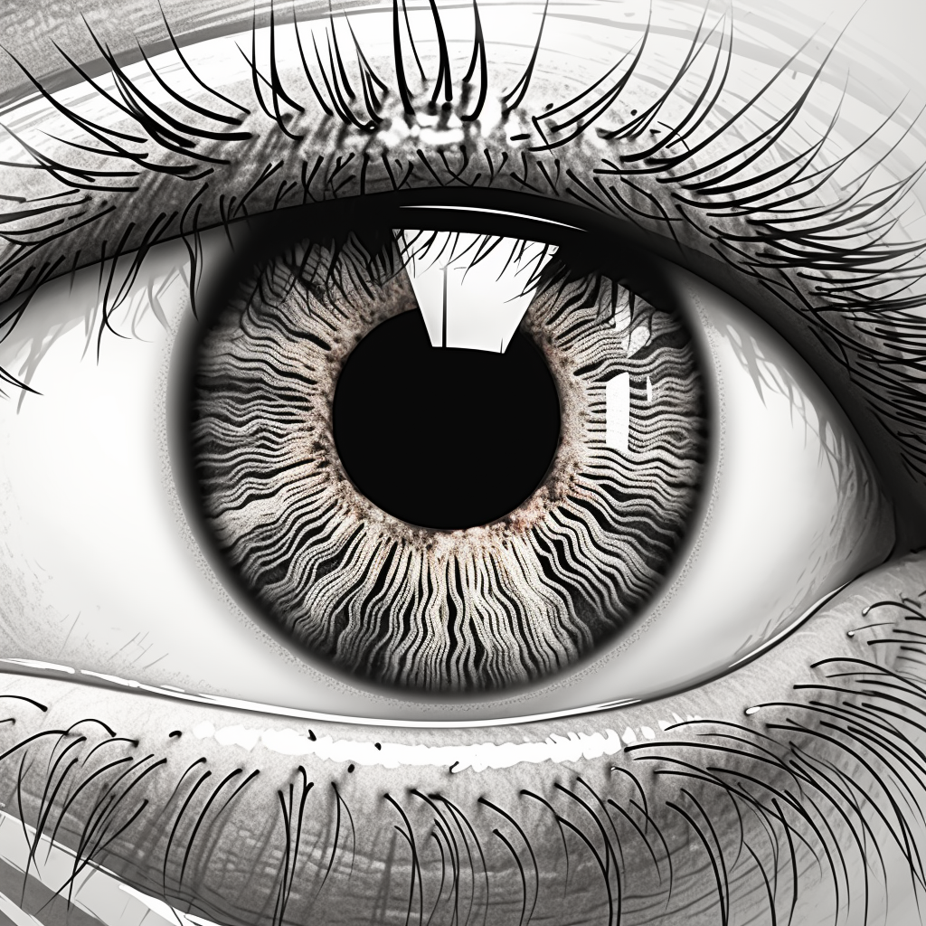 Close up of eye iris in black and white