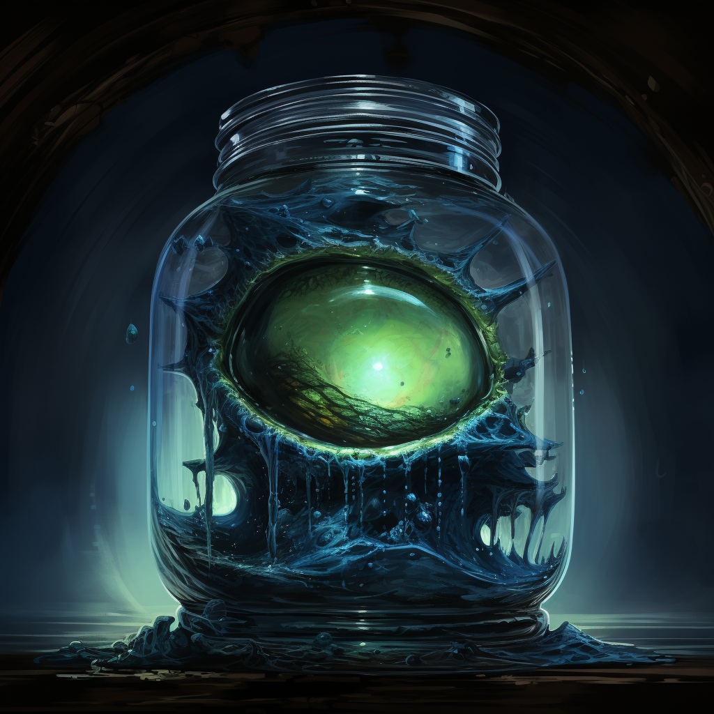 Eyeball floating in slime jar