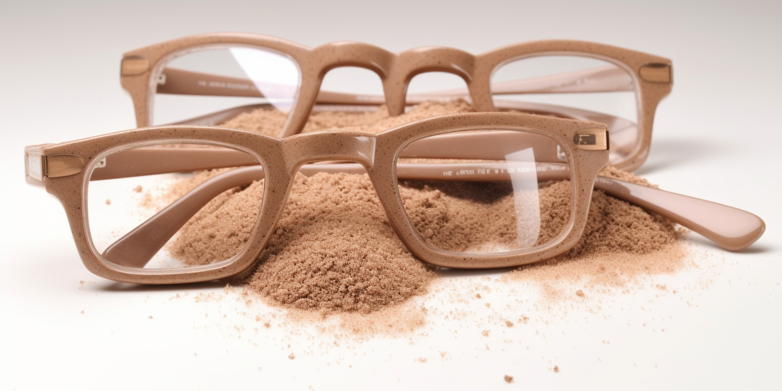 Sand eyeglass frames on white background