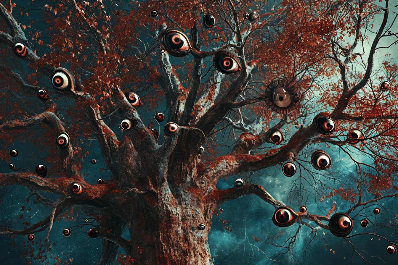 Creepy eyes tree made of rusted metal