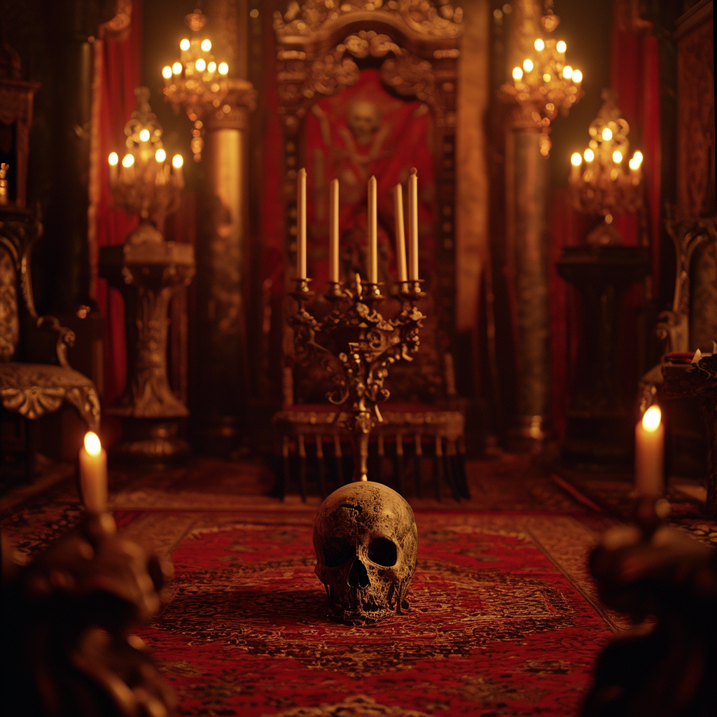 Mystical Victorian sect altar with skull