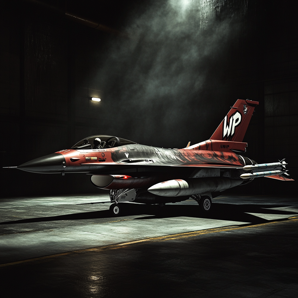 F16 fighter jet with demonic wolf paint