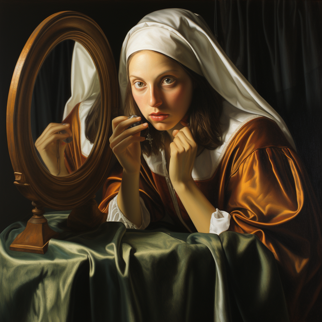 Woman cleaning face in mirror